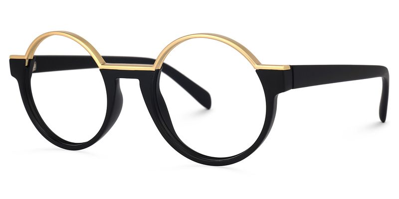 Latina - Retro Round Black & Gold Glasses