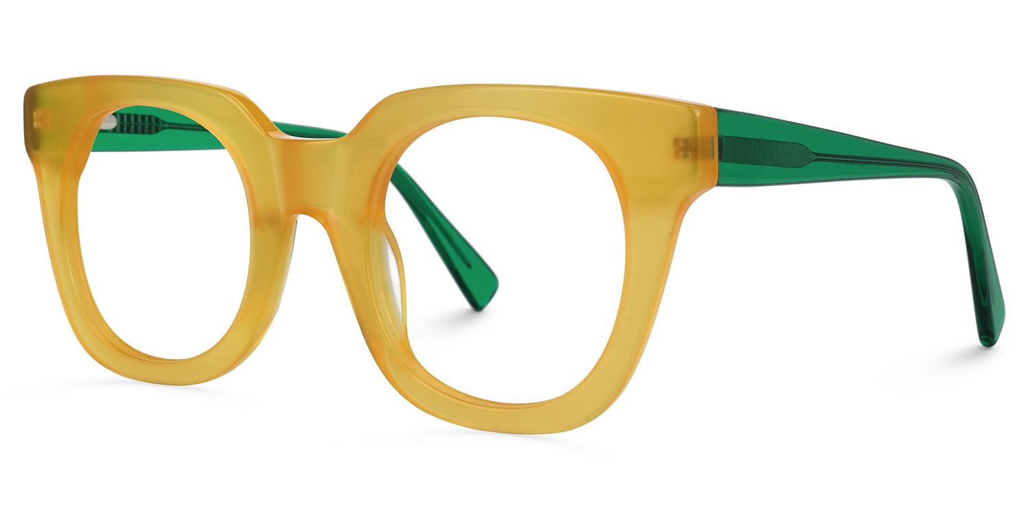 Square Yellow Eyeglasses | Vooglam.com Front View