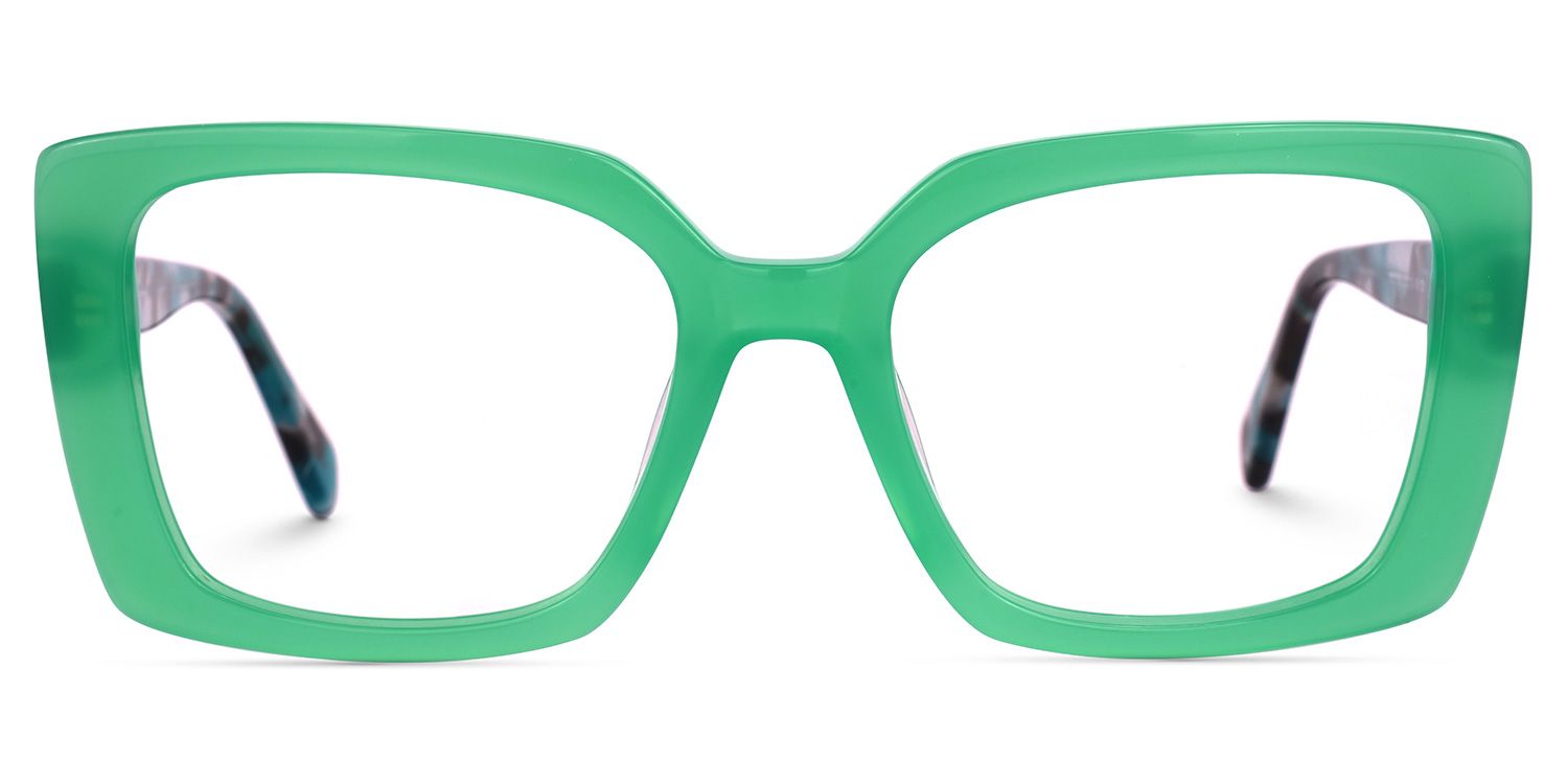 Rectangle Green Eyeglasses by Vooglam.com - Angle View