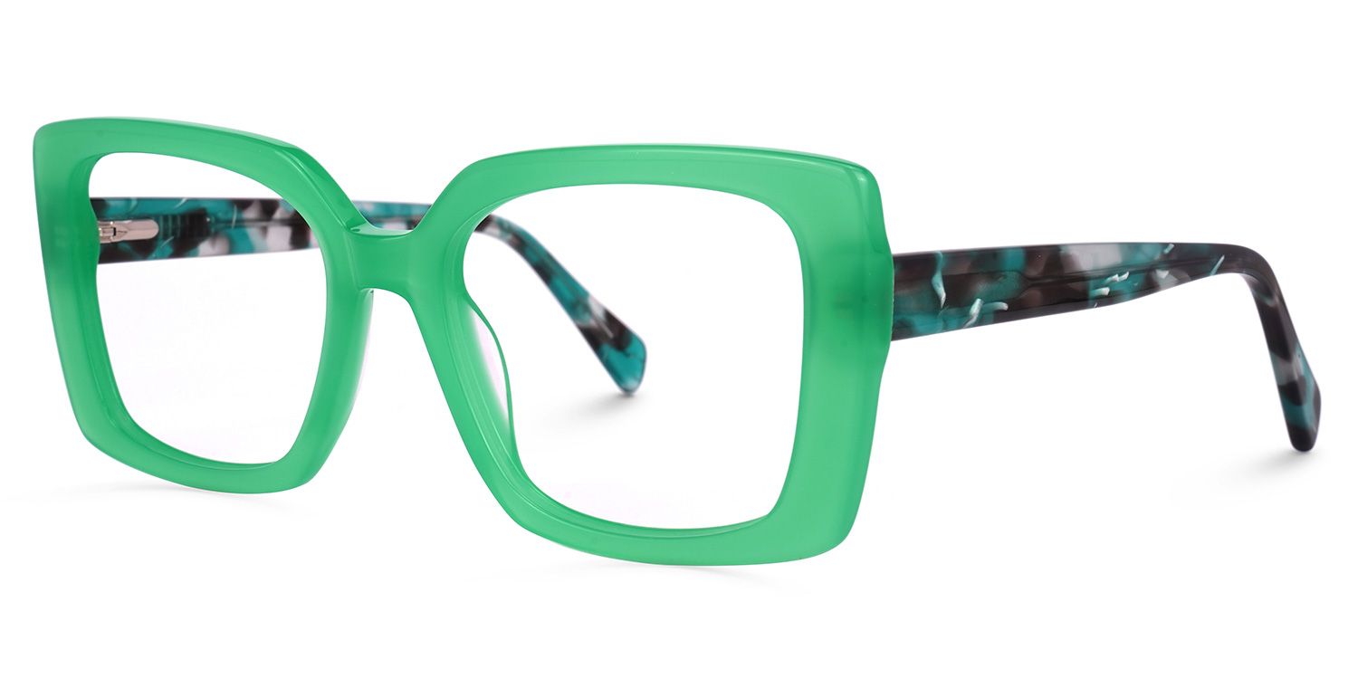 Rectangle Green Eyeglasses | Vooglam.com Front View
