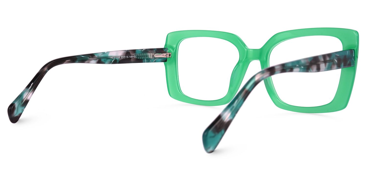 Rectangle Green Eyeglasses by Vooglam.com - Side View