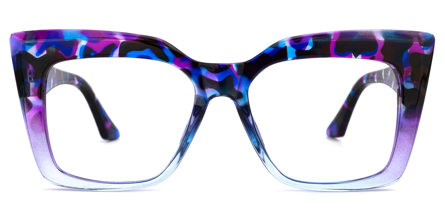 Reina - Bold Purple Ombre Floral Frame Eyeglasses by Vooglam - Angle View