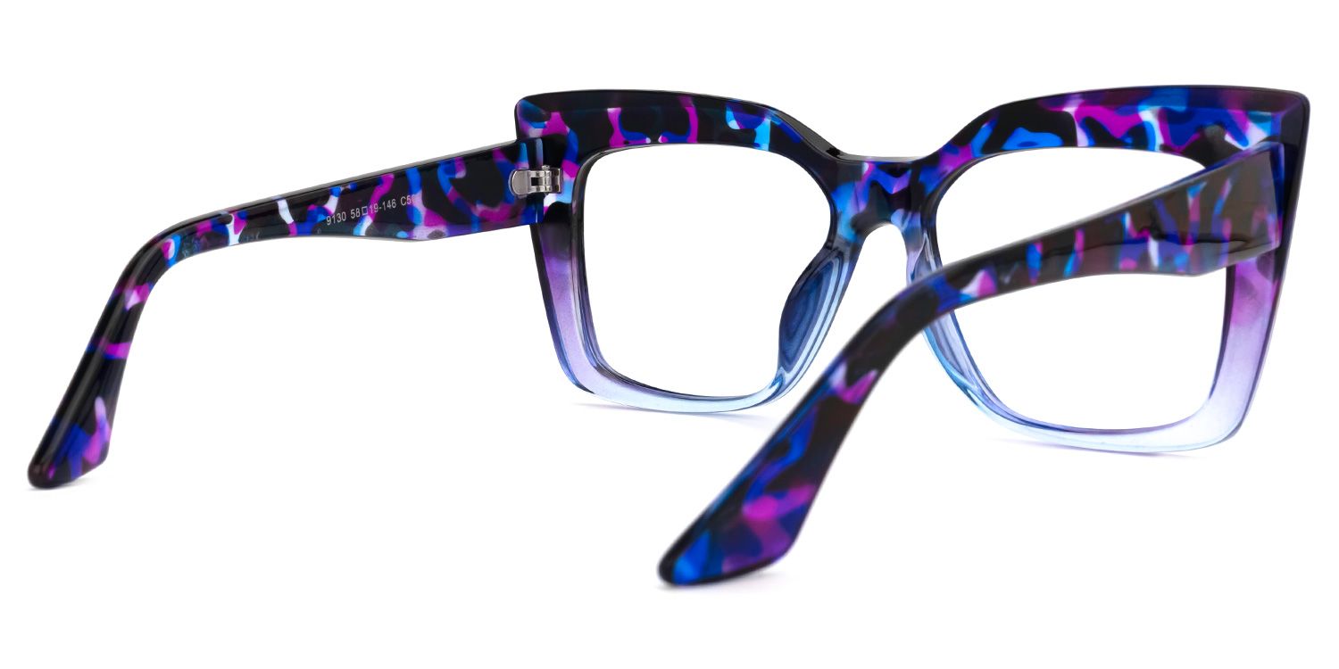 Reina - Bold Purple Ombre Floral Frame Eyeglasses by Vooglam - Side View