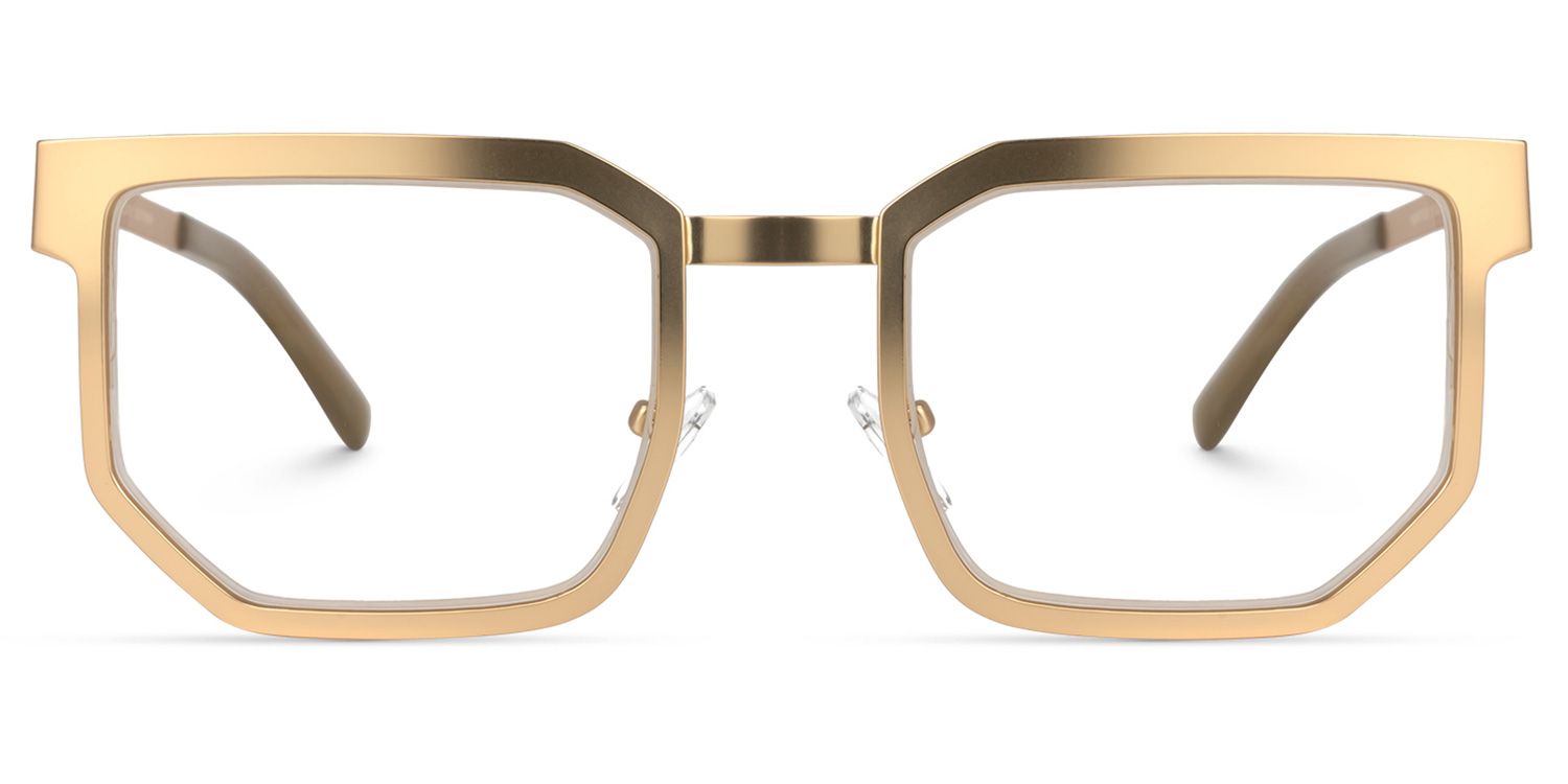 Resa - Eclectic Rectangle Gold Metal Frame Glasses | Vooglam Angle View