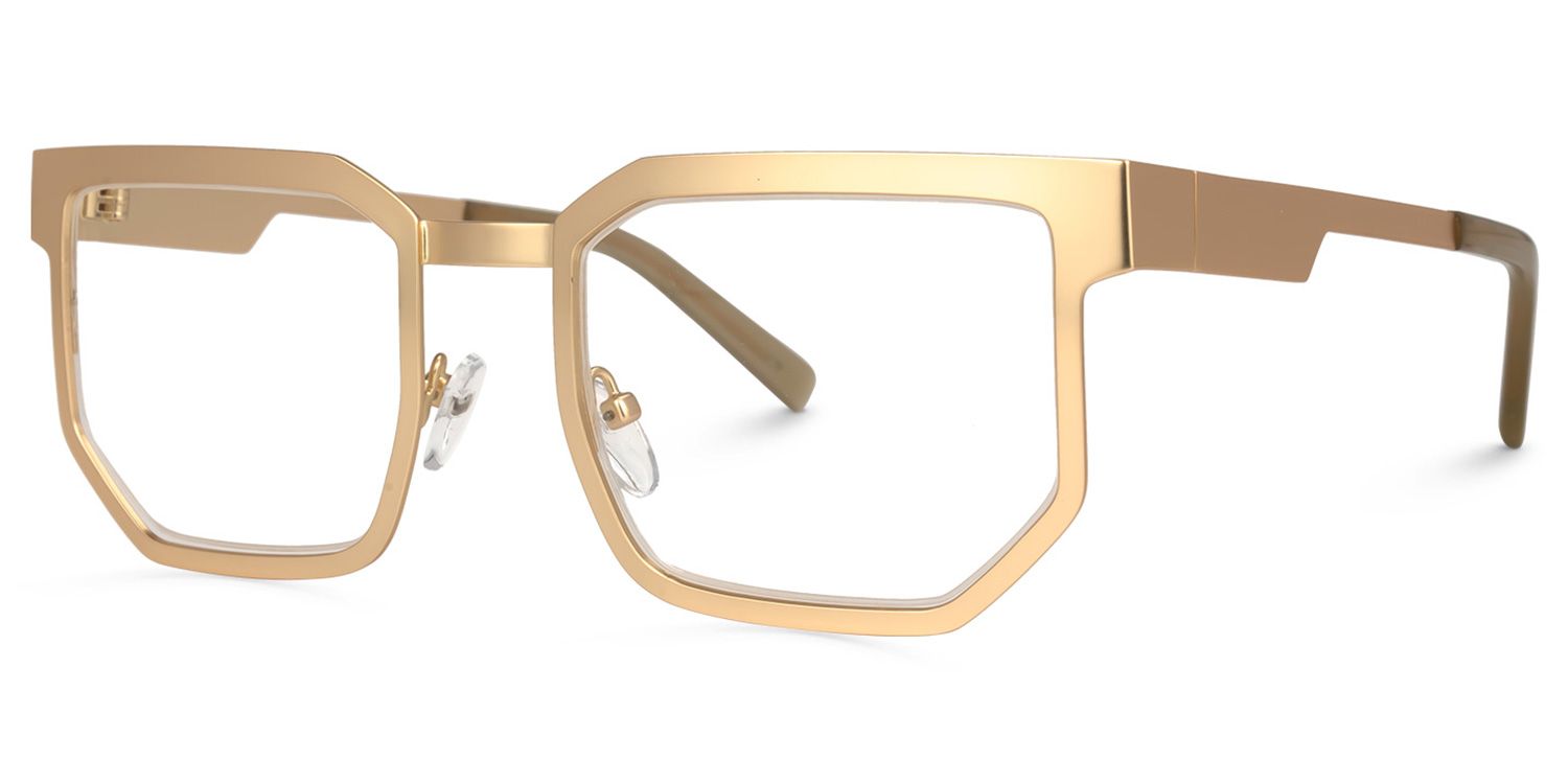 Resa - Eclectic Rectangle Gold Metal Frame Glasses | Vooglam Front View