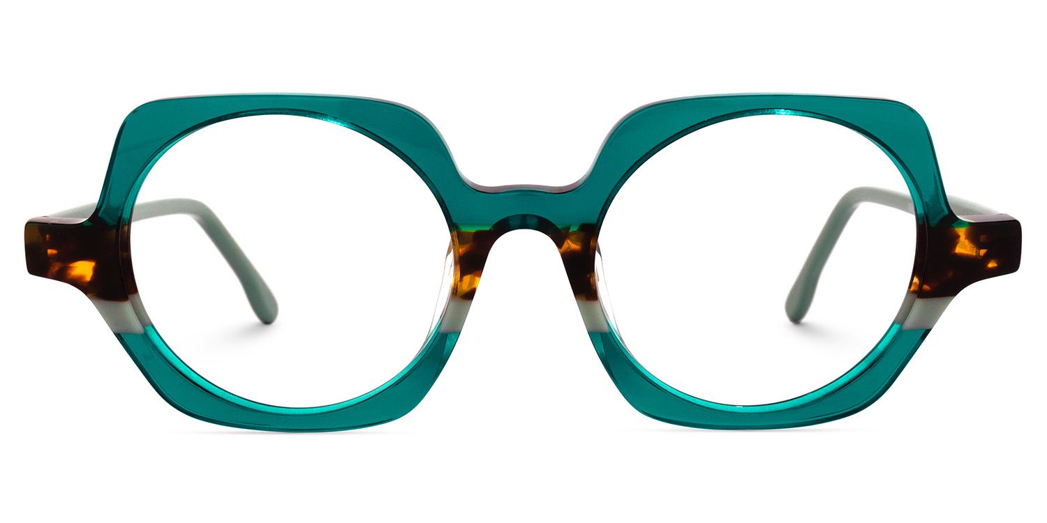 Square Green Eyeglasses by Vooglam.com - Angle View