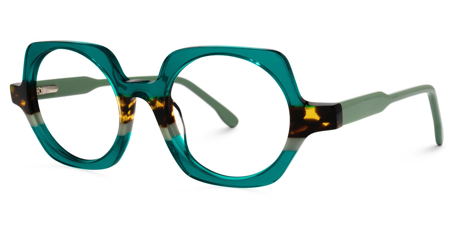 Square Green Eyeglasses by Vooglam.com - Front View