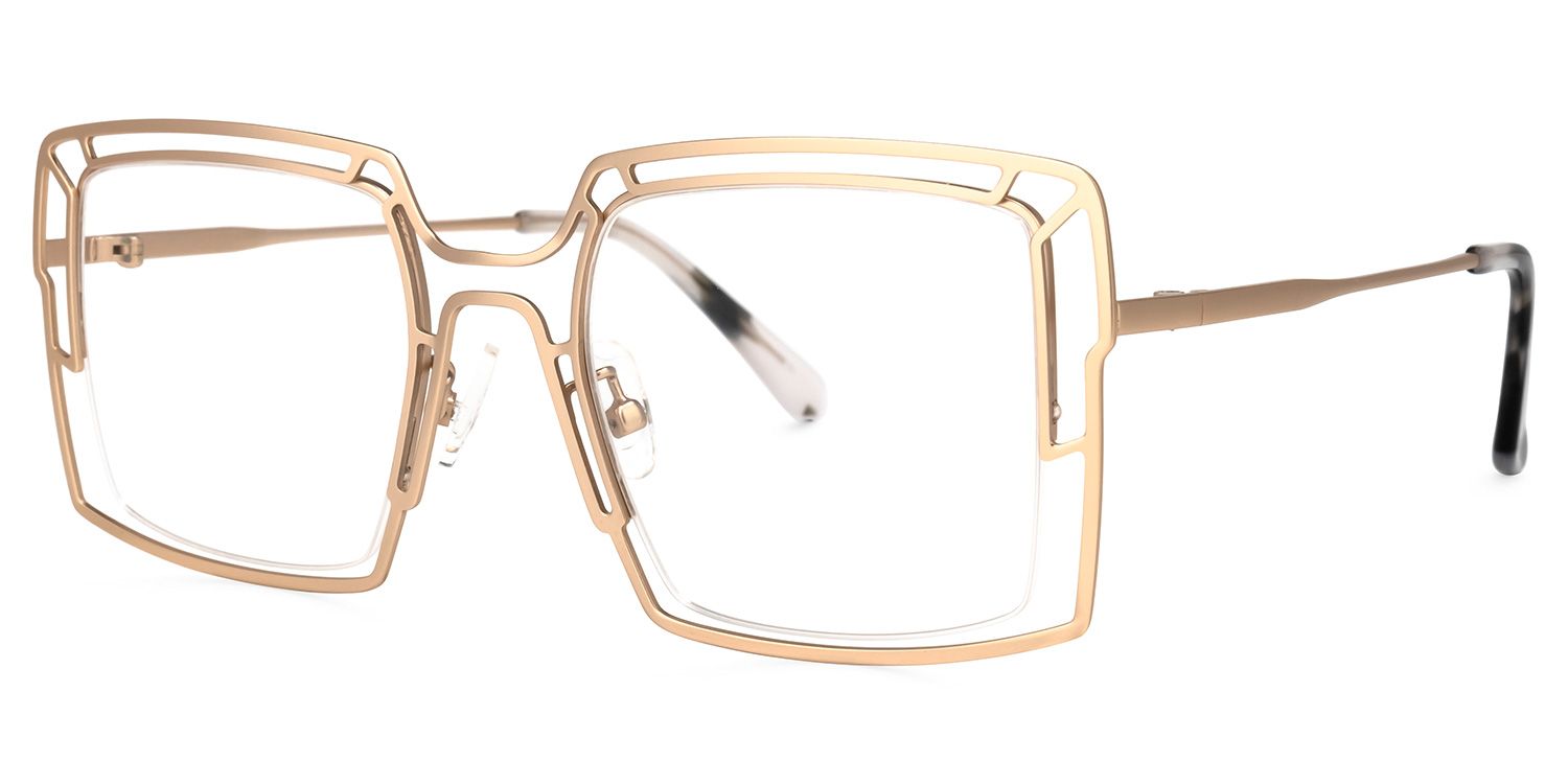 Newby - Square Gold Eyeglasses | Vooglam Front View