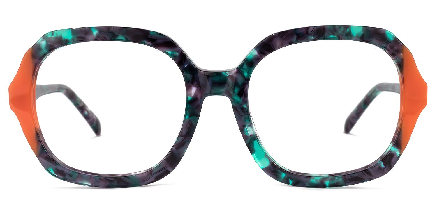 Square Orange Eyeglasses by Vooglam.com - Angle View