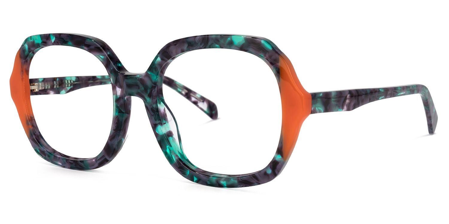 Square Orange Eyeglasses by Vooglam.com - Front View