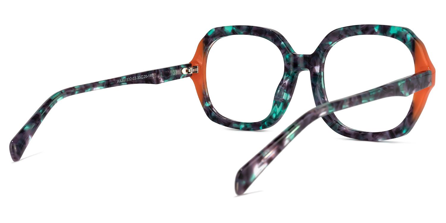 Square Orange Eyeglasses by Vooglam.com - Side View