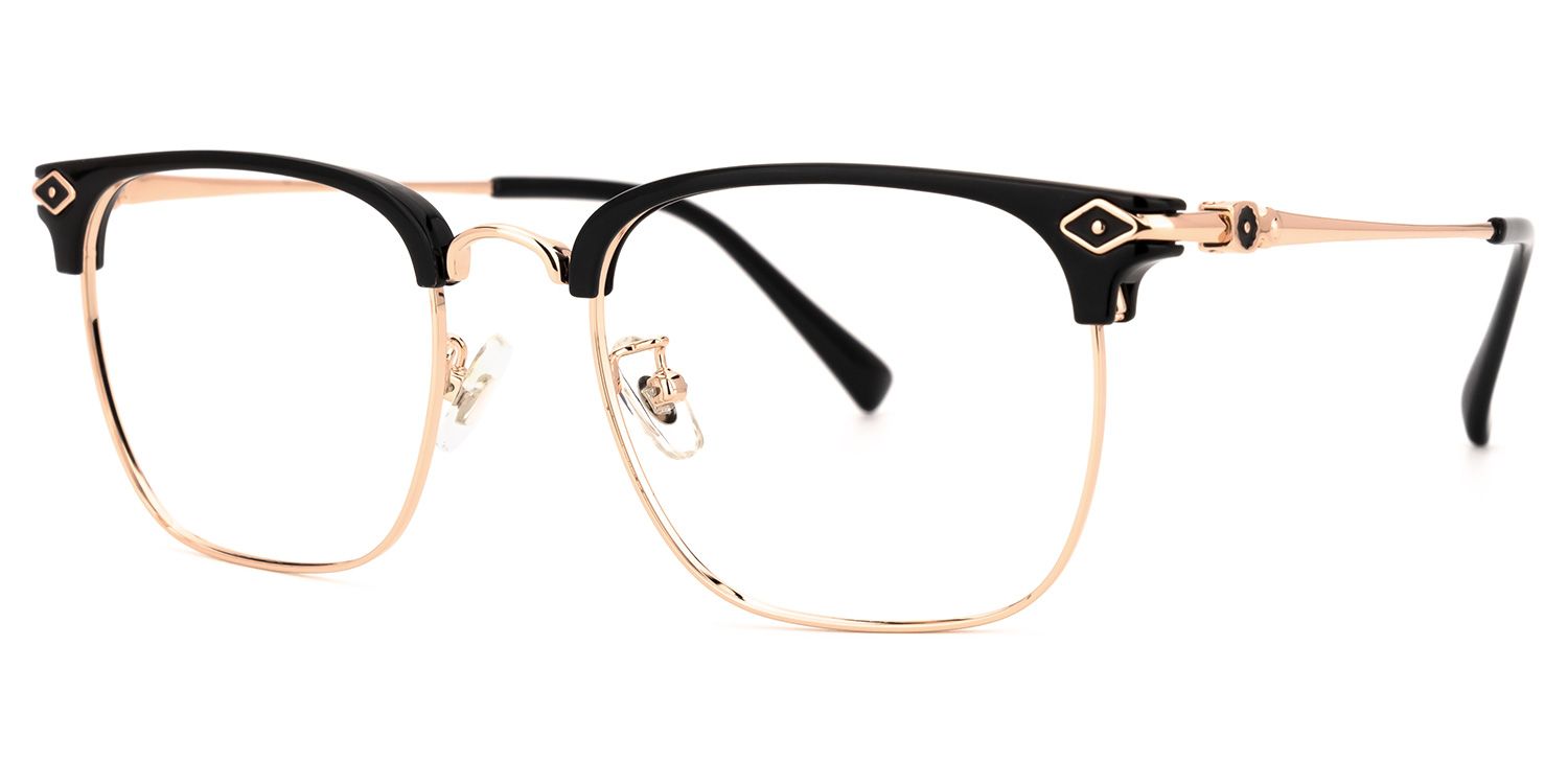Browline Black/Gold Eyeglasses | Vooglam.com Front View