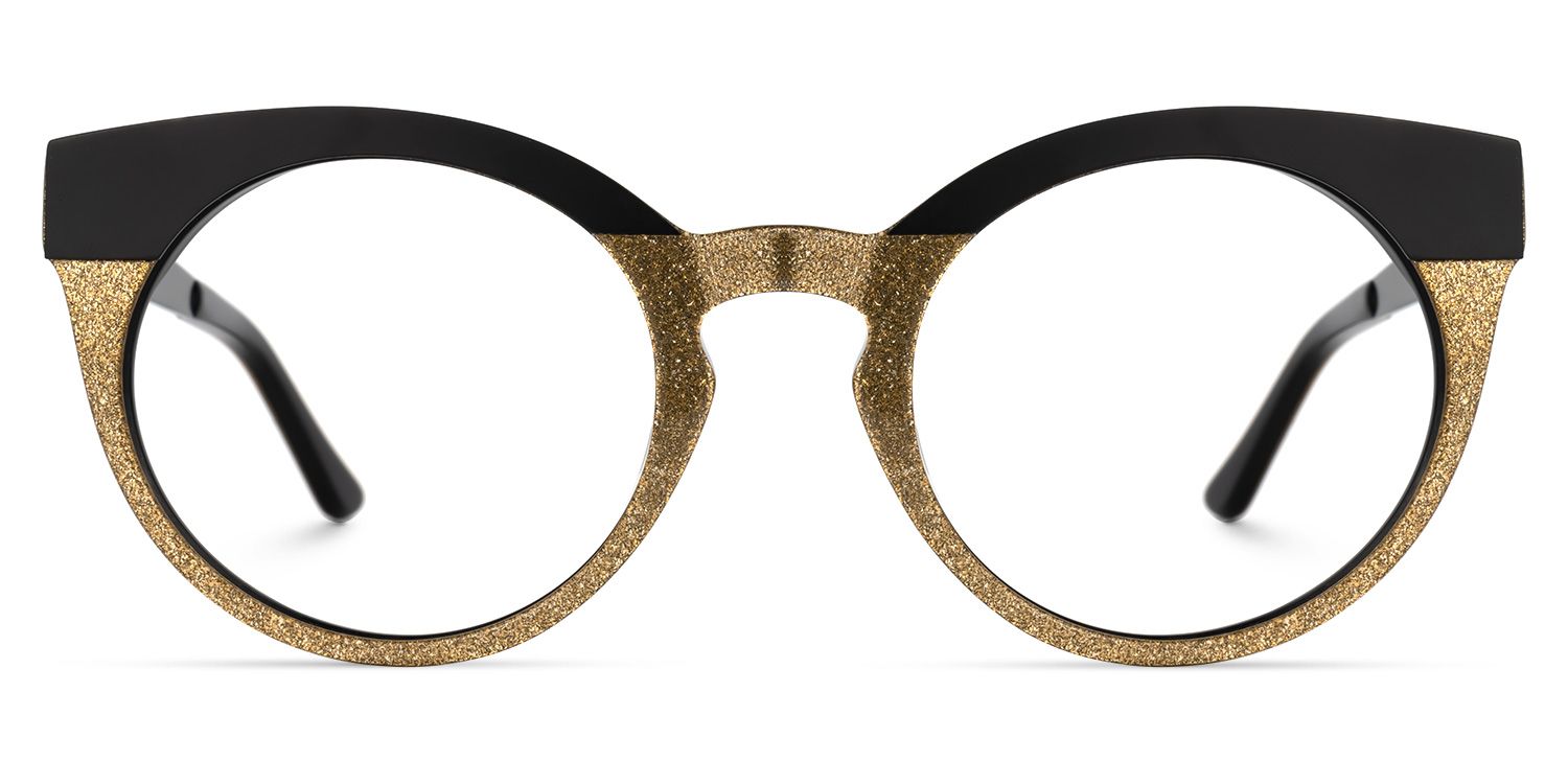 Round Shiny/Gold Eyeglasses | Vooglam.com Angle View