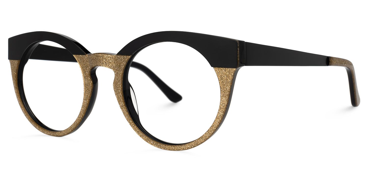 Round Shiny/Gold Eyeglasses | Vooglam.com Front View