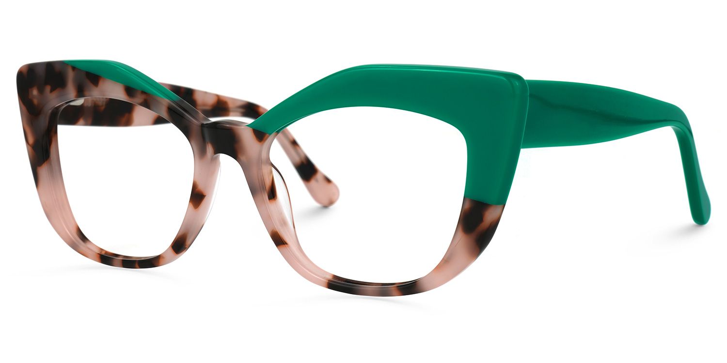 Marian - Geometric Green Eyeglasses | Vooglam Front View