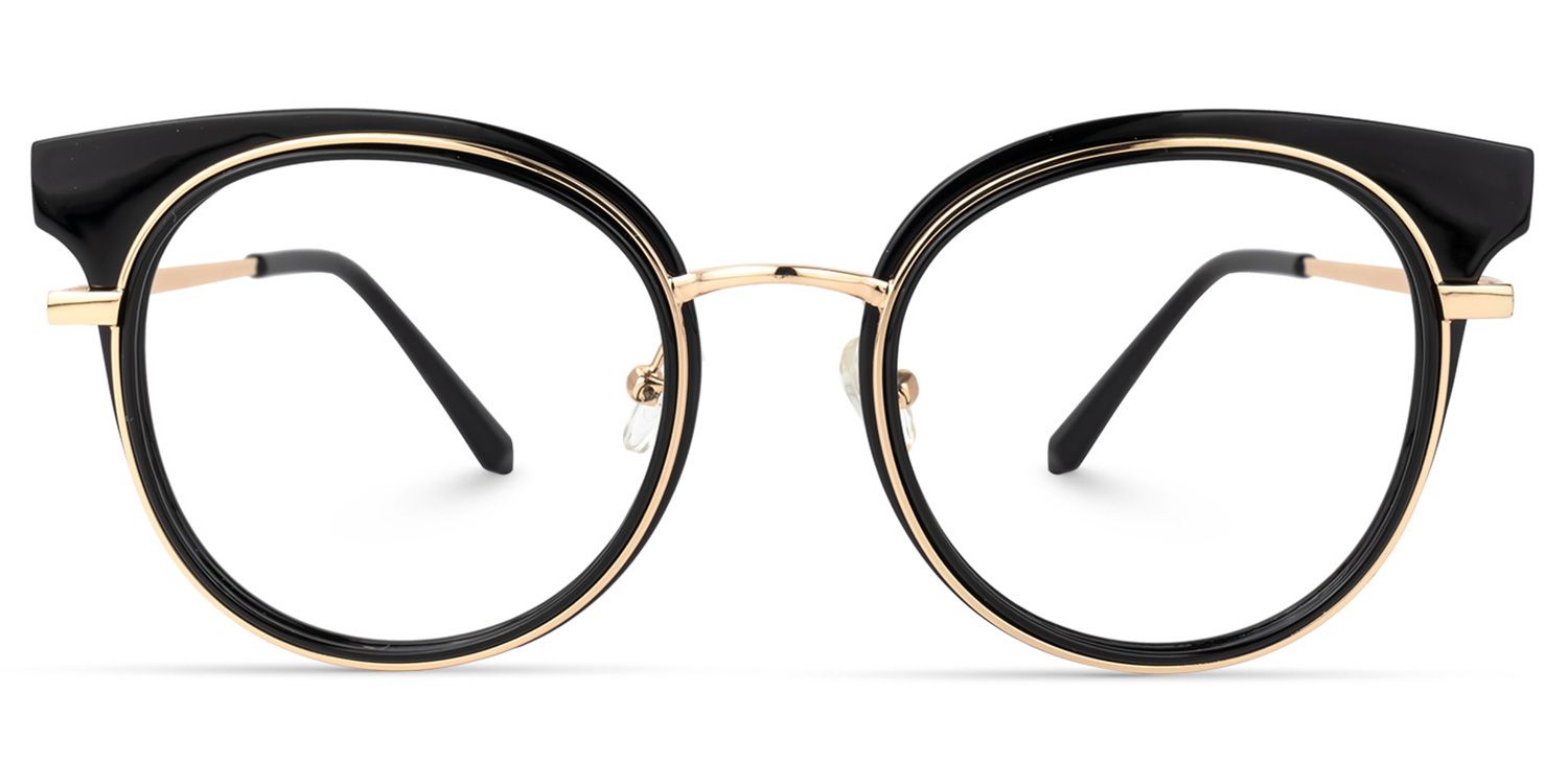 Round Black/Gold Eyeglasses | Vooglam.com Angle View