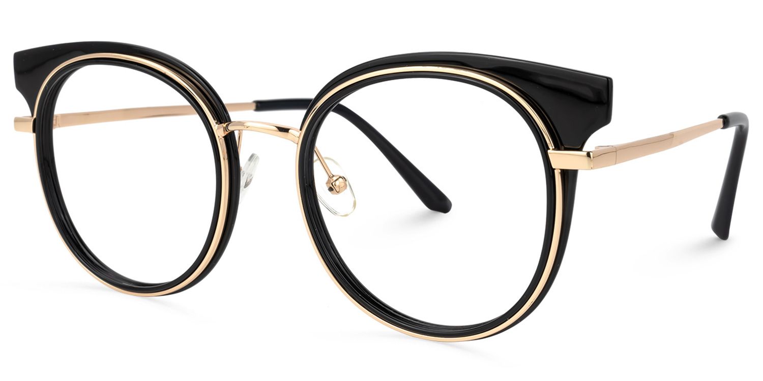 Round Black/Gold Eyeglasses | Vooglam.com Front View
