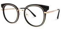 Round Black/Gold Eyeglasses | Vooglam.com Front View