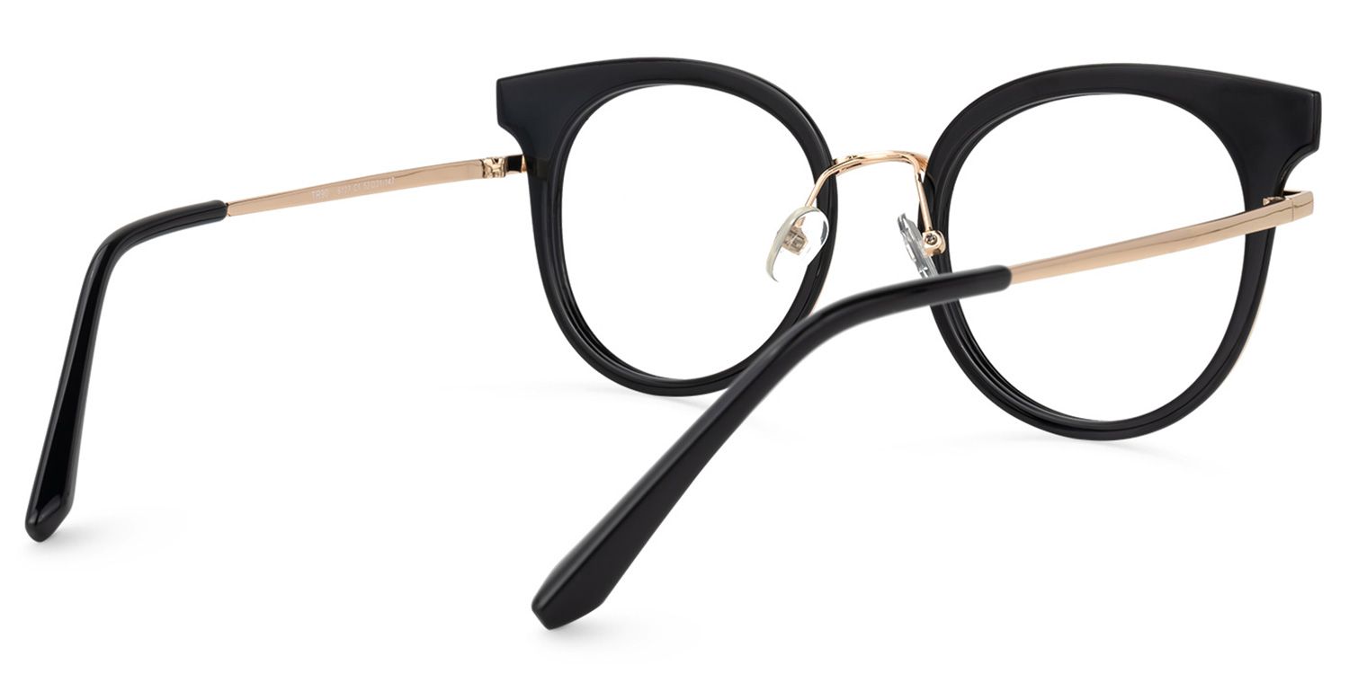 Round Black/Gold Eyeglasses | Vooglam.com Side View