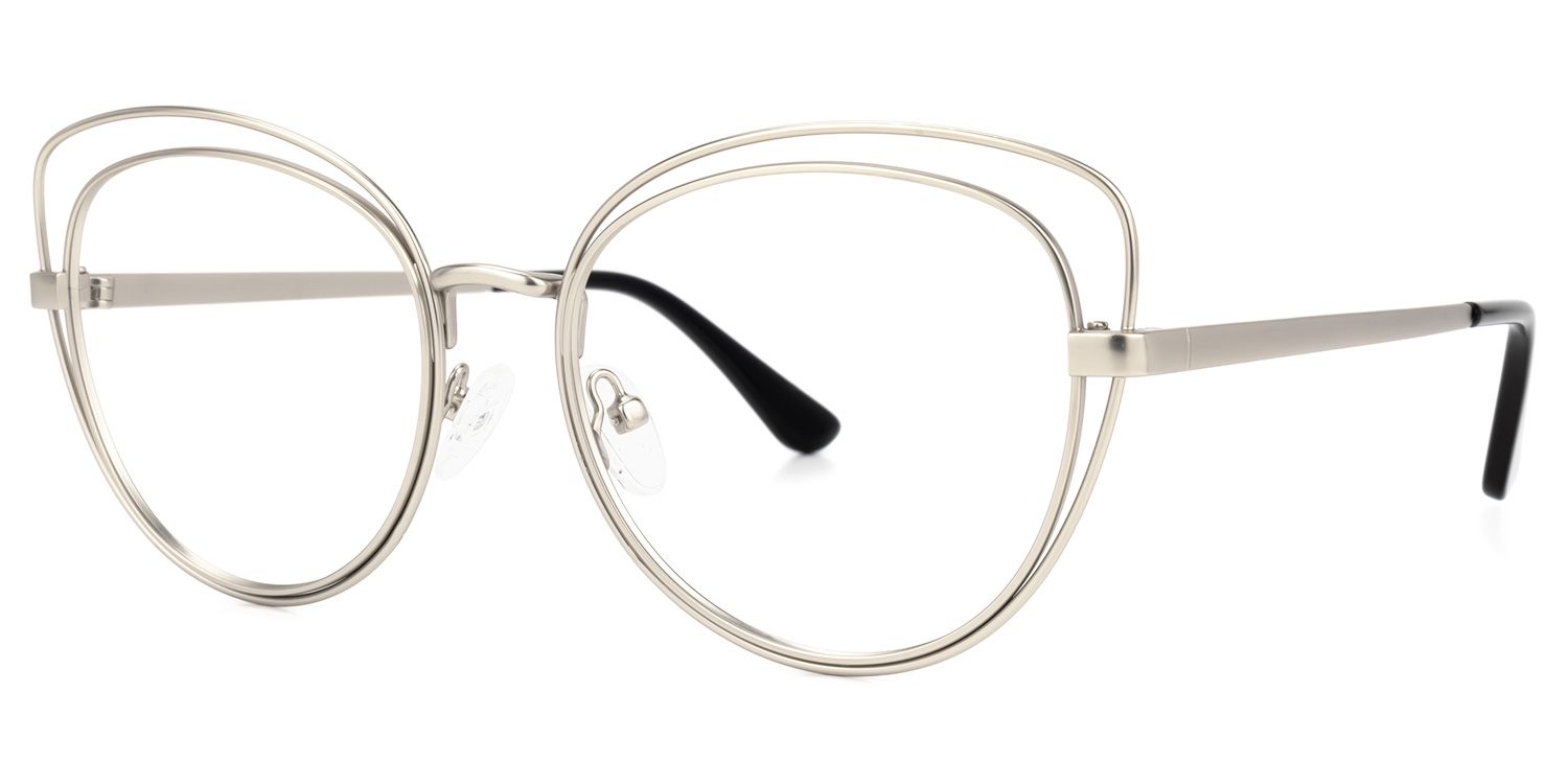 Cat Eye Silver Eyeglasses | Vooglam.com Front View
