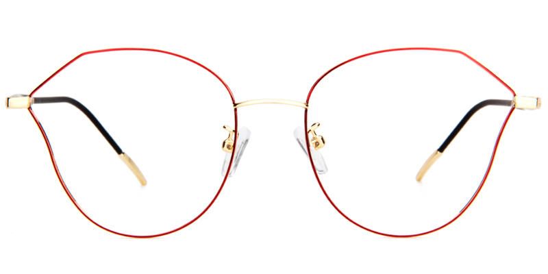 Ella Red Hollow Polygon Eyeglasses - 1