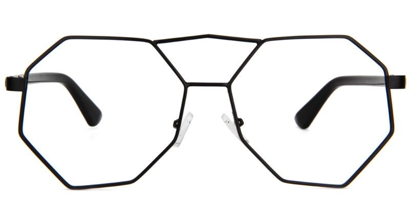 Jacob Irregular Octagon Black Eyeglasses Front View