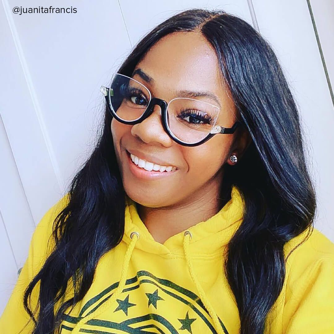 black semi rimless frame glasses