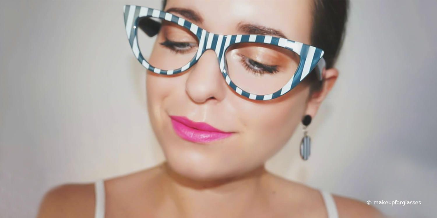 Cat Eye Grey/Stripe Eyeglasses by Vooglam.com - Product View 4