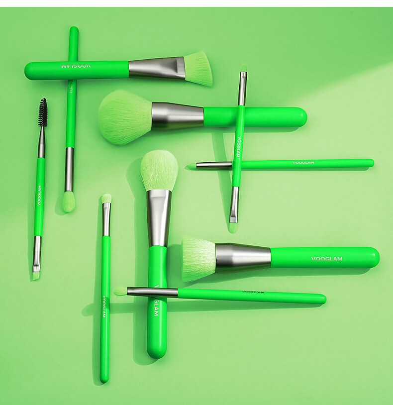 10pcs Green Makeup Brush Set Cosmetics Brushes Powder Eyeshadow Makeup Brushes Vooglam