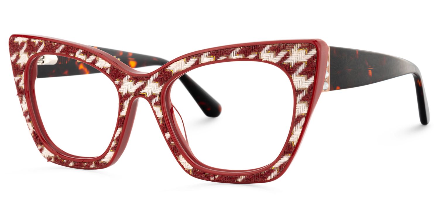 Tanna - Classic Houndstooth Pattern Red Glasses | Vooglam Front View
