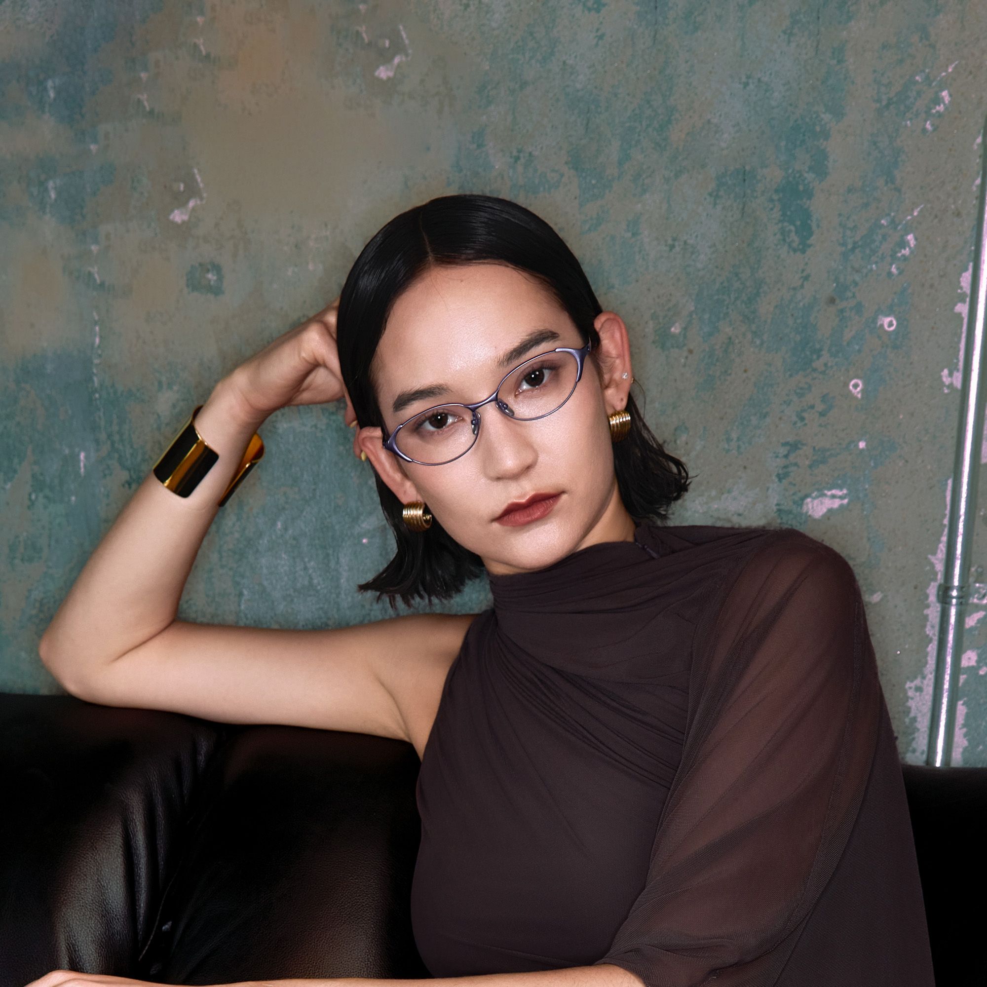 Ebisu - Purple Metal Rimmed Oval Glasses | Vooglam On Model 1
