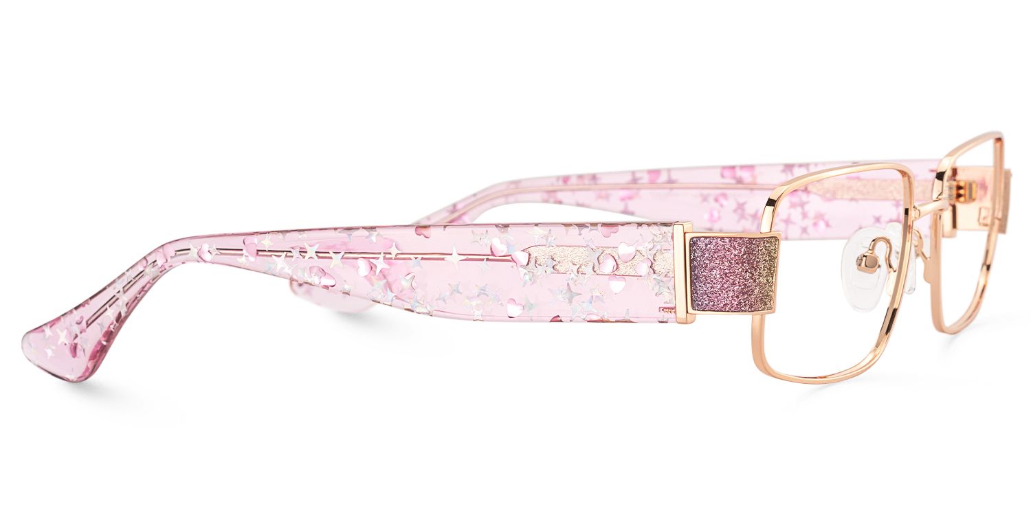 Alexandra - Rectangle Pink Eyeglasses by Vooglam - Product View 4