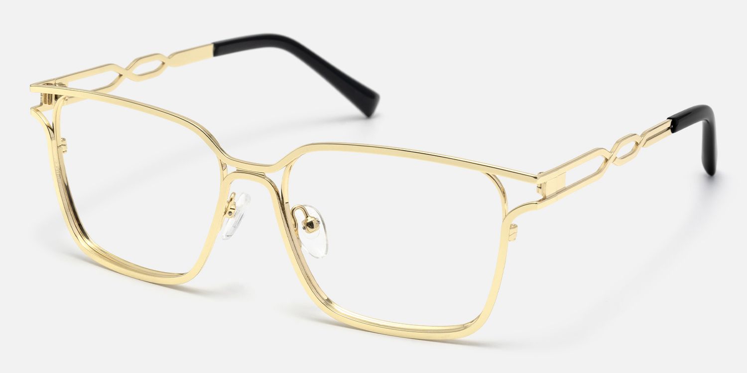 Frenzy - Rectangle Gold Eyeglasses | Vooglam Front View
