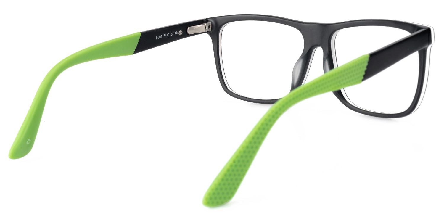 Elettra - Rectangle Green/Black Eyeglasses by Vooglam - Side View