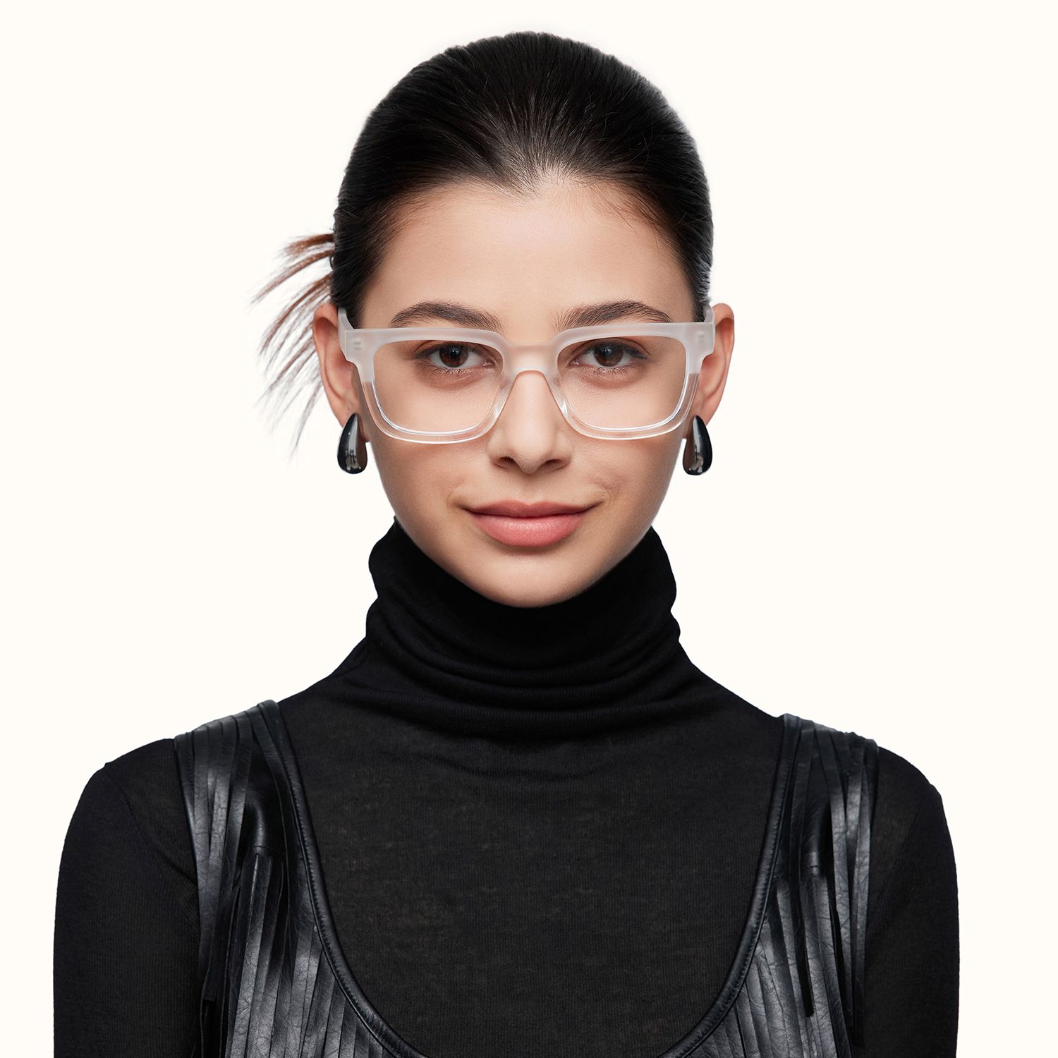 model wearing Strobe - Rectangle Transparent Eyeglasses 1