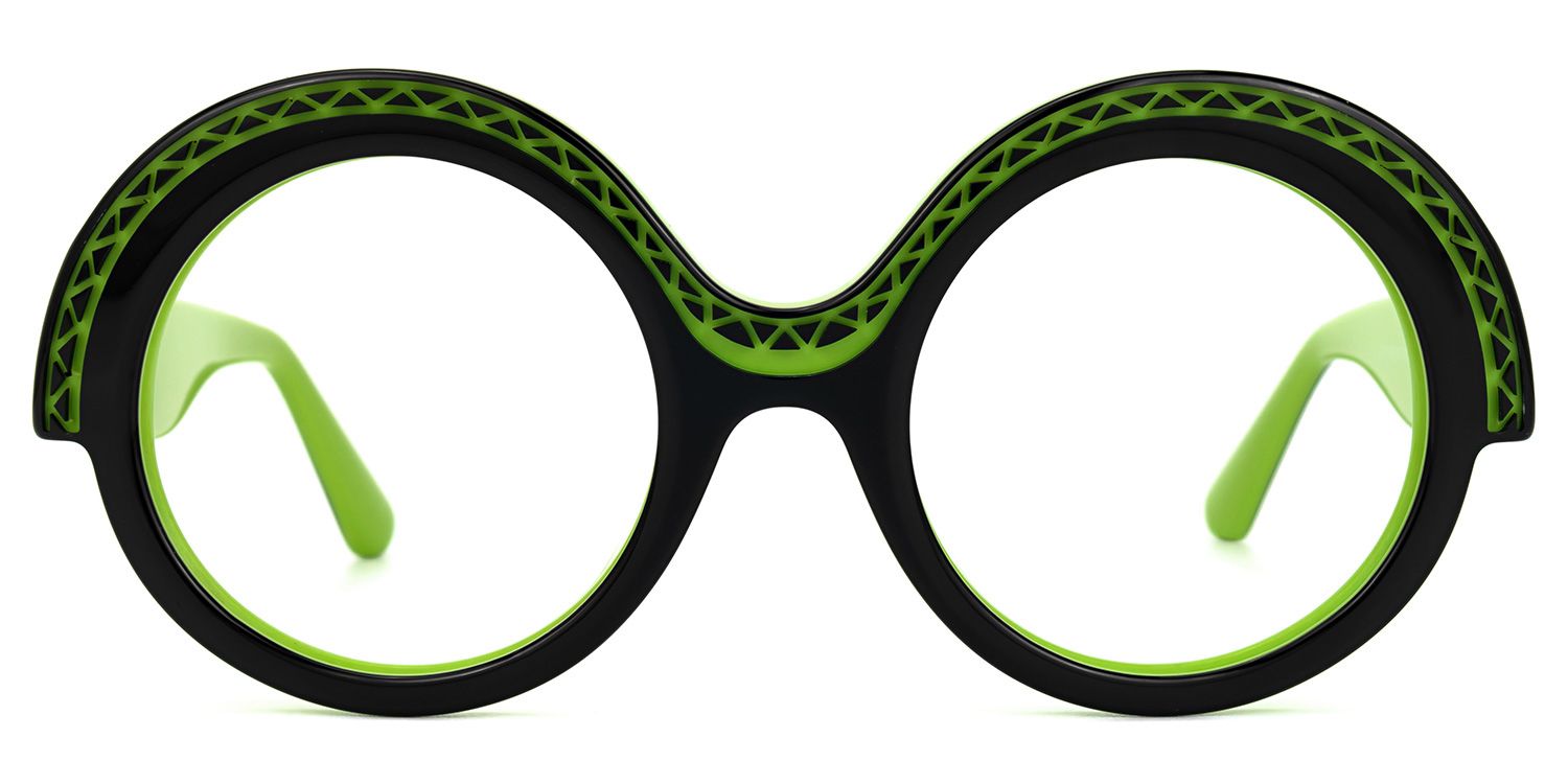 Admetus - Round Black/Green Eyeglasses by Vooglam - Angle View