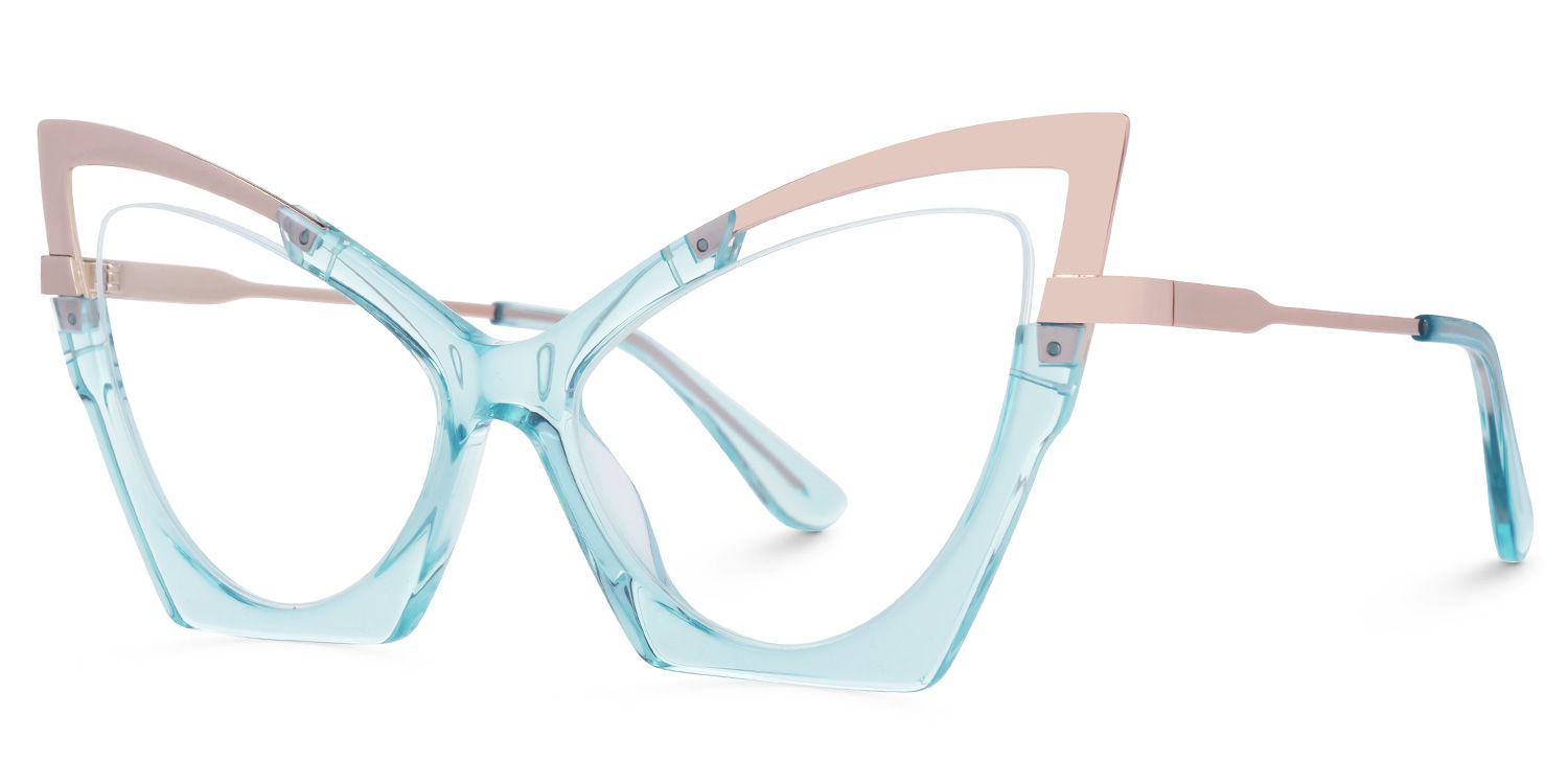 Emiko - Cat Eye Blue Eyeglasses by Vooglam - Front View