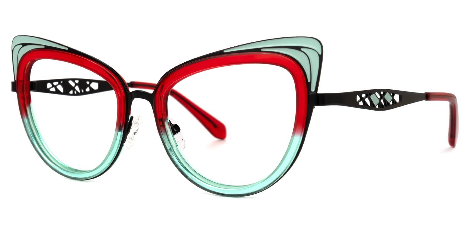 Aderes - Cat Eye Red/Green Eyeglasses | Vooglam Front View