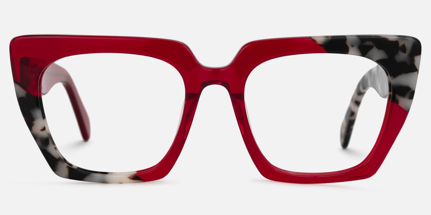 Sanna - Clear Red Tortoise Square Cateye Glasses by Vooglam - Angle View