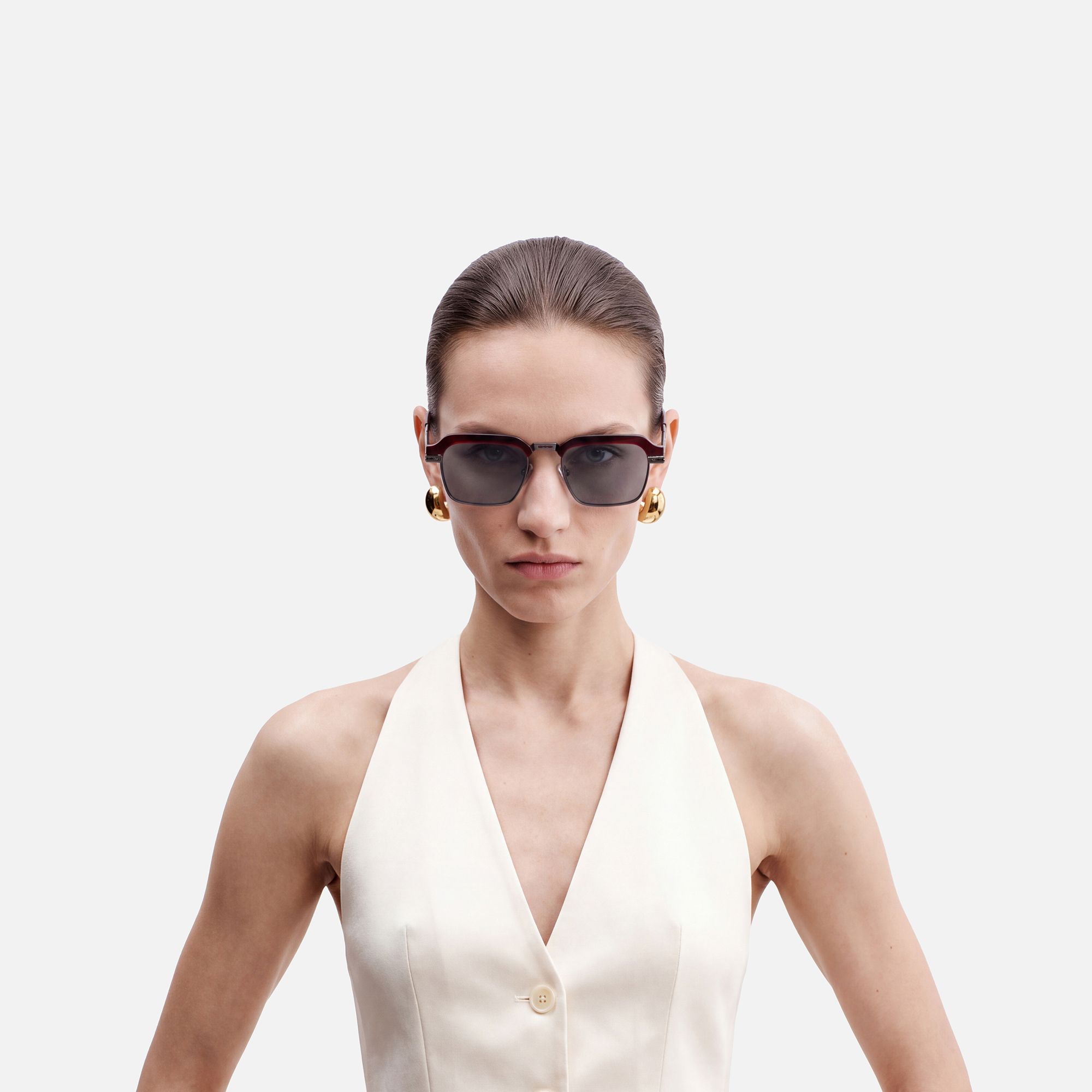 Archive - Dark Gray Razor Blade Sunglasses | Vooglam On Model 1