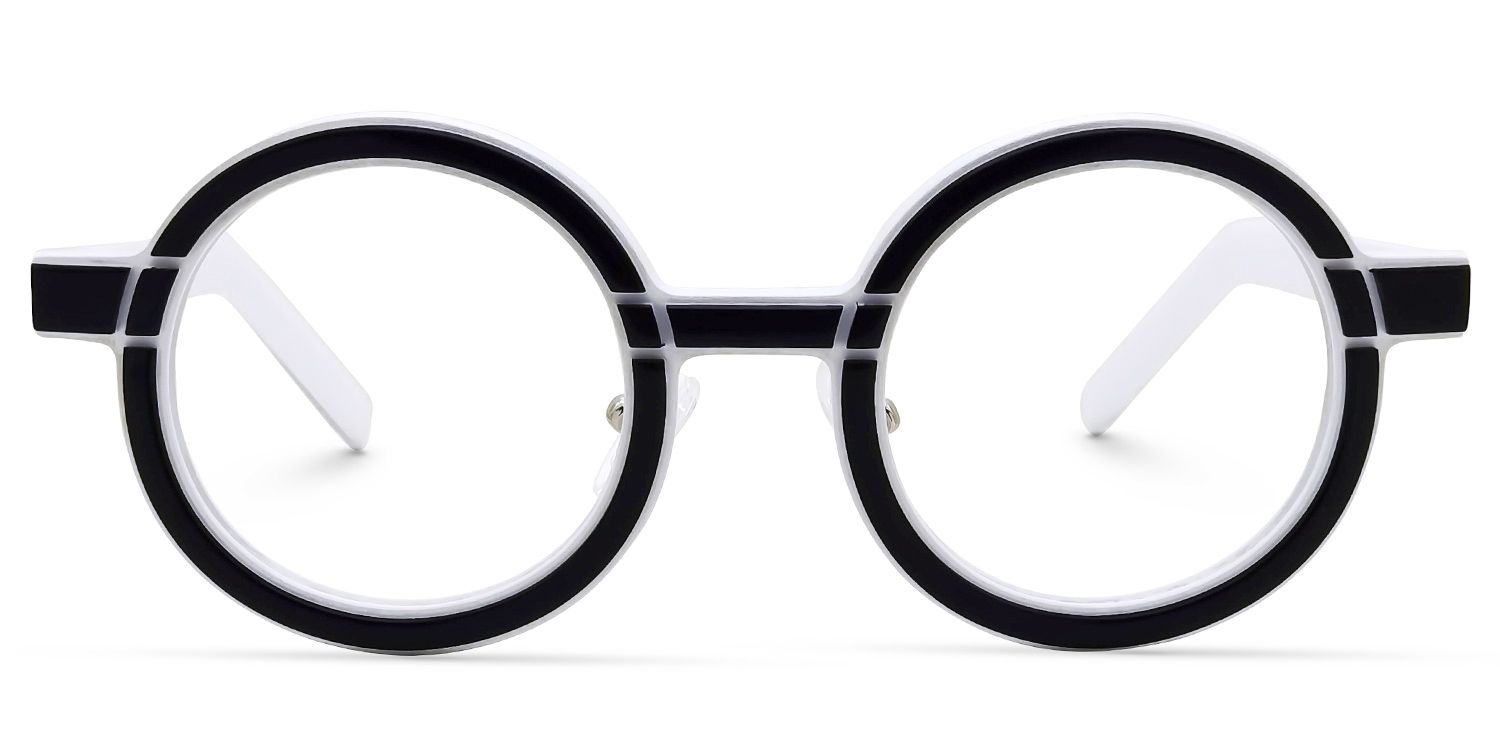 Rooney - Round Black/White Eyeglasses | Vooglam Angle View