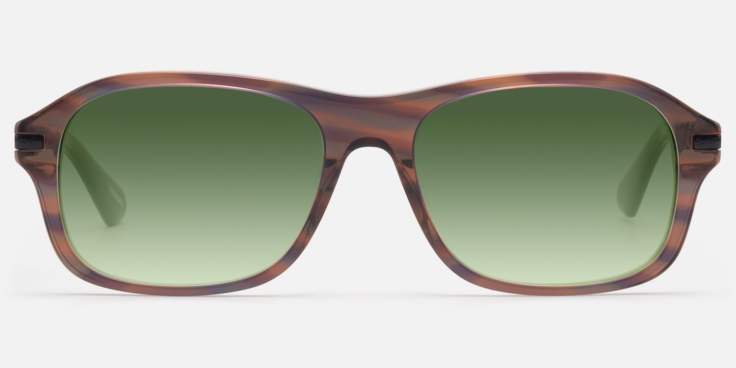 Albini - Red Brown Horn Green Tint Sunglasses | Vooglam Angle View