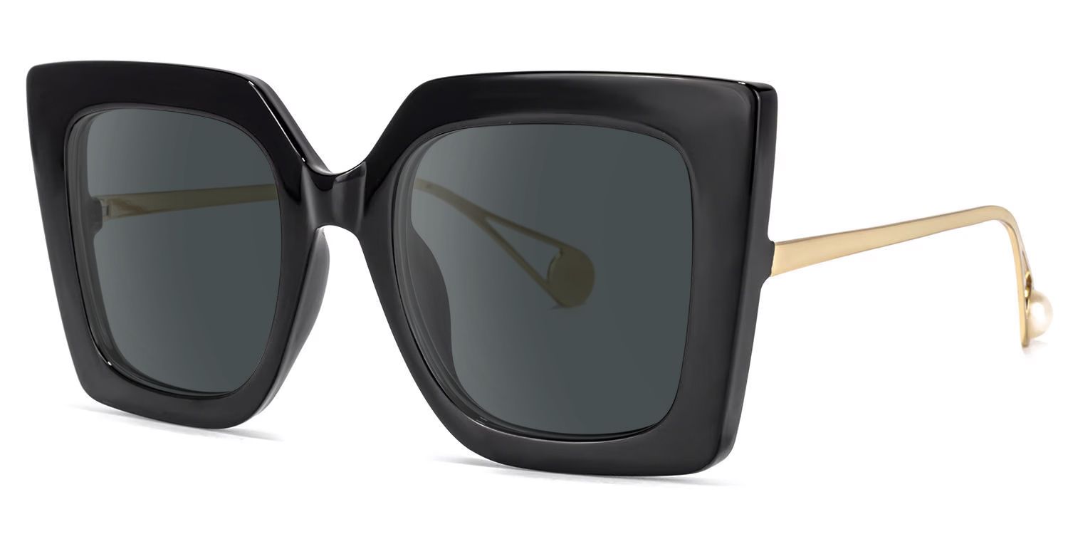 Adrienne - Square Black Sunglasses | Vooglam Front View
