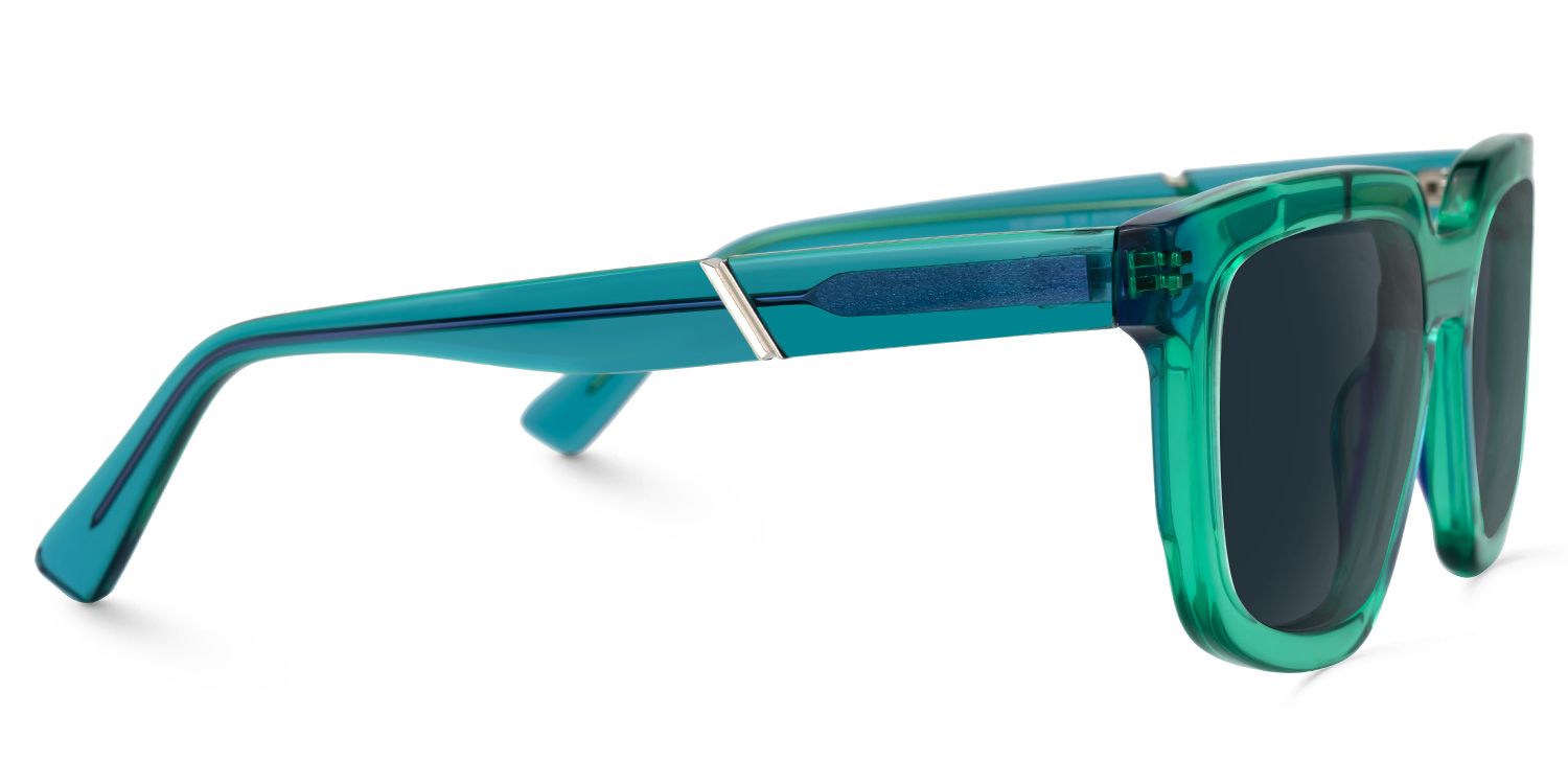 Davu - Geometric Green Sunglasses by Vooglam - Product View 4