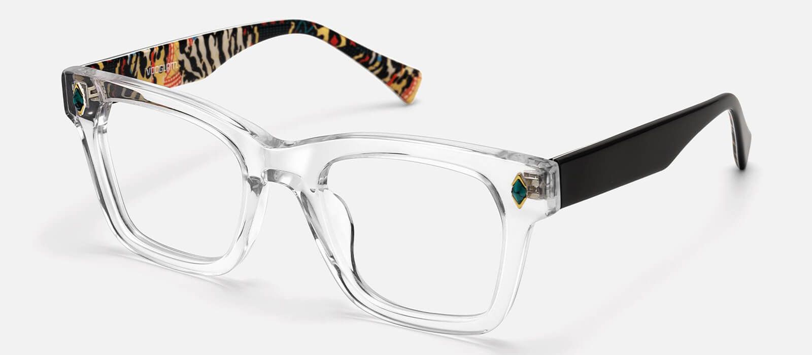 Vooglam clear statement festival glasses with patterned temple and gemstone deco for music festival outfits