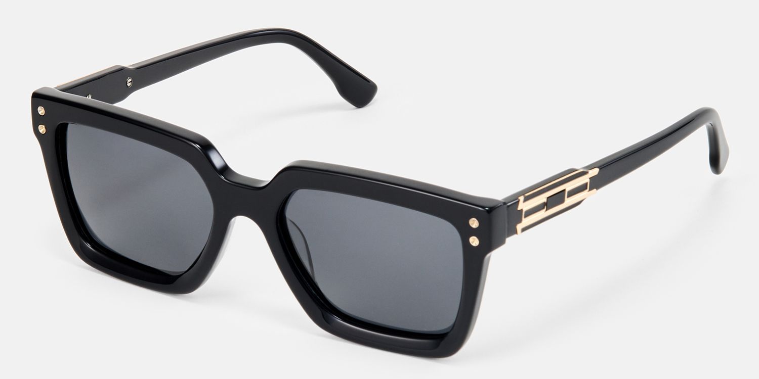 Cavalier - Rectangle Black Sunglasses | Vooglam Front View