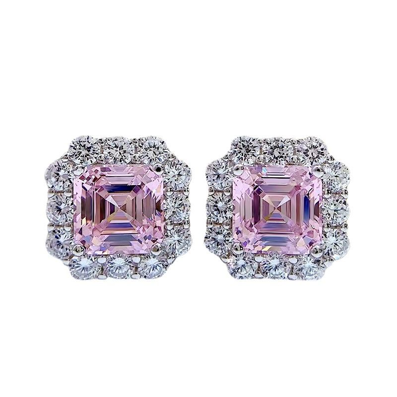 Glamorous Fancy Pink Square Pierced Earrings | Vooglam Front View