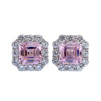 Glamorous Fancy Pink Square Pierced Earrings | Vooglam Front View