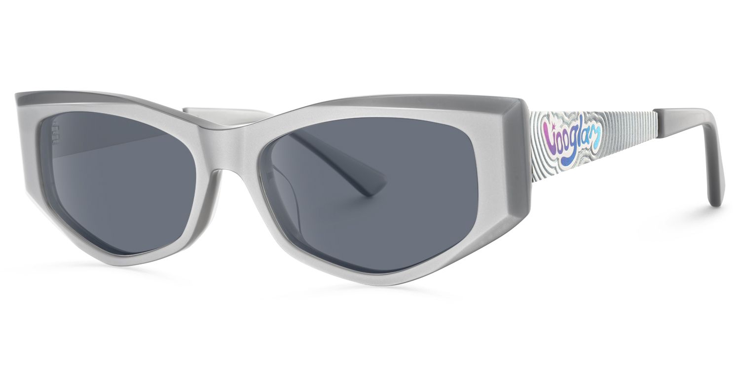 Tahiya - Geometric Grey Sunglasses | Vooglam Front View