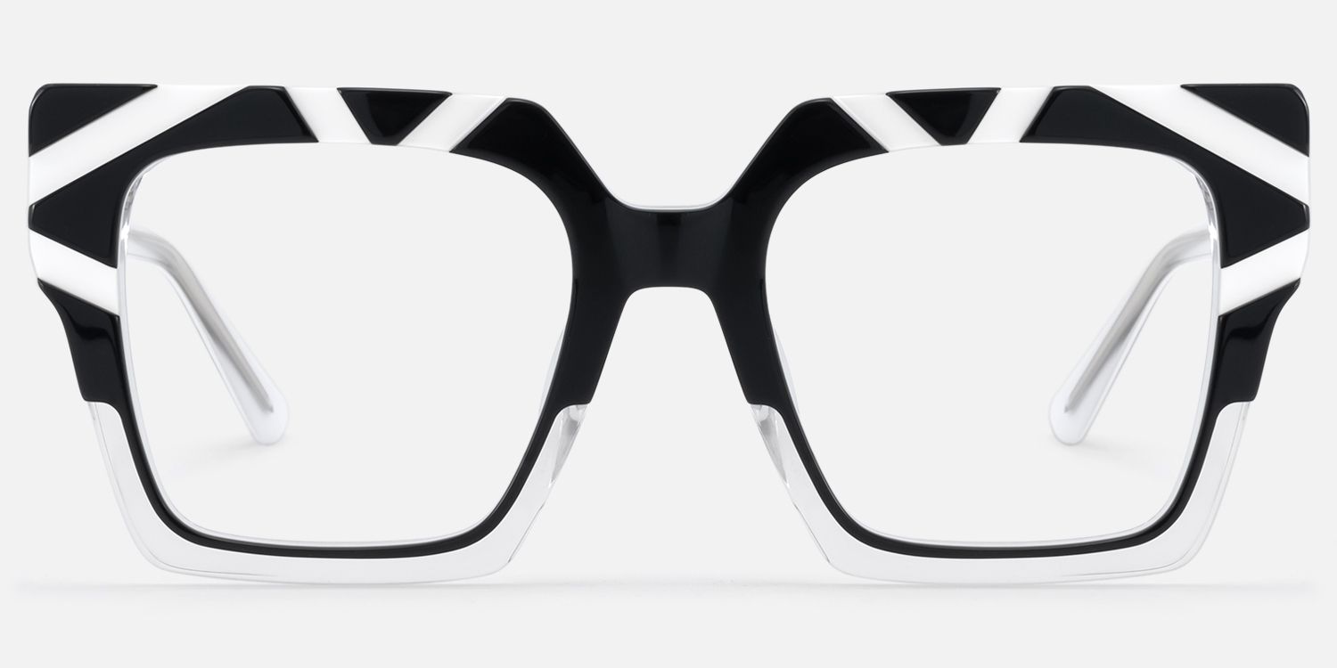 Darius - Square Black/White Eyeglasses | Vooglam Angle View